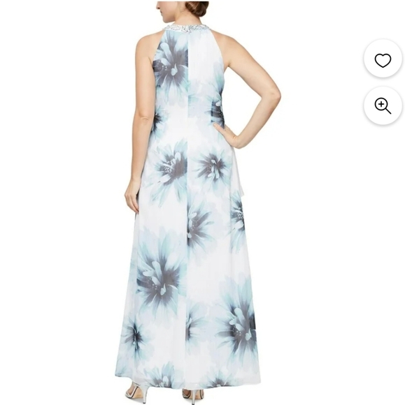 SLNY Printed Tulip Maxi Dress Style 9171810. Size 14. Color: Ivory Mult - Picture 6 of 8